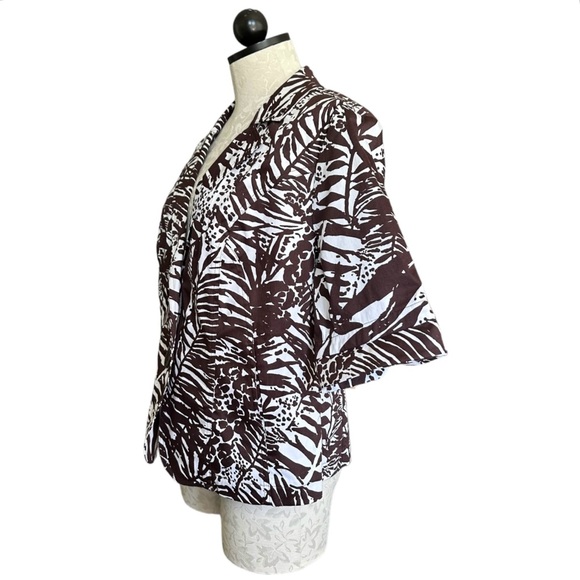 Coldwater Creek NEW Palm Print Jacket Short Sleeve Brown White 2 Button Size 14 - Picture 3 of 14